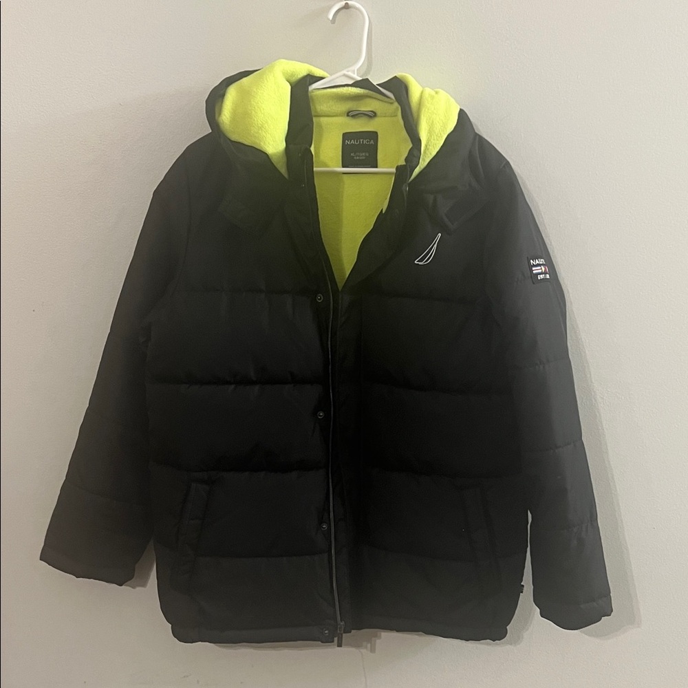 Nautica Kids Puffer Jacket in Black with Yellow Interior - Picture 1 of 7